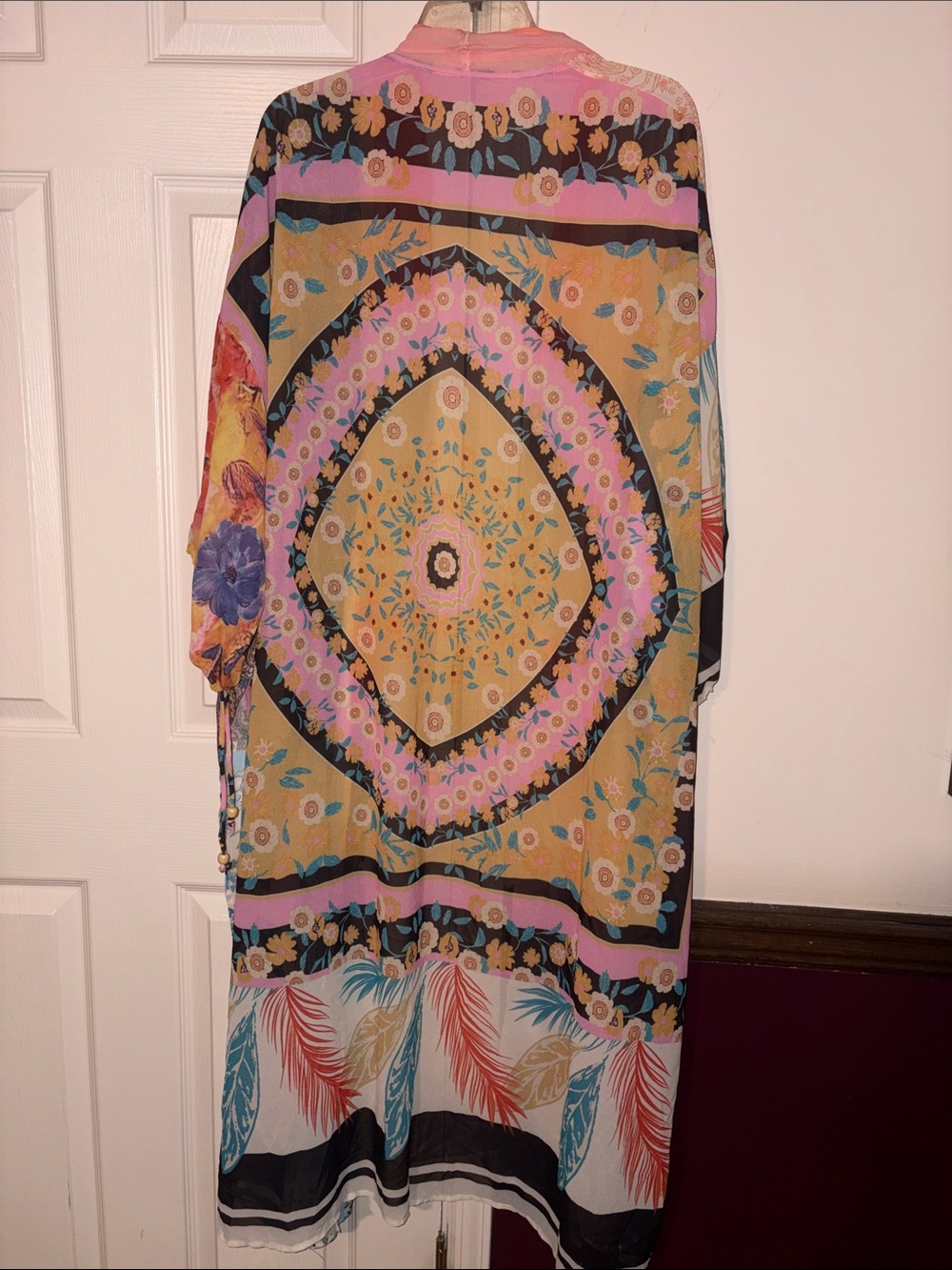 Boho Floral Maxi Kimono in Mustard & Pink